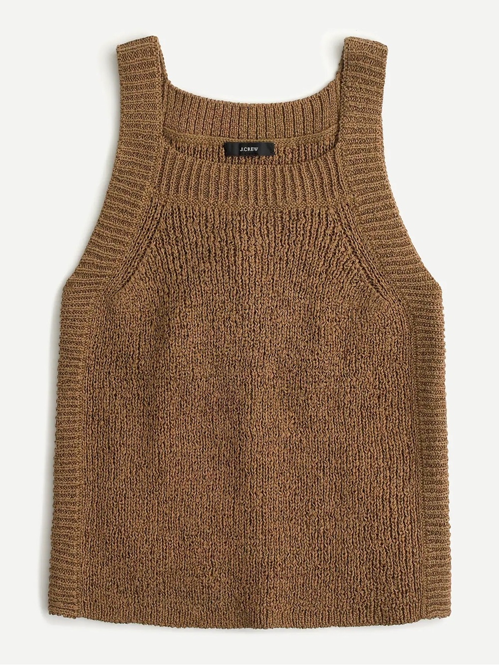 J Crew • Sweater-tank in Light Pecan brown tan ribbon knit chunky square neck - Picture 1 of 9